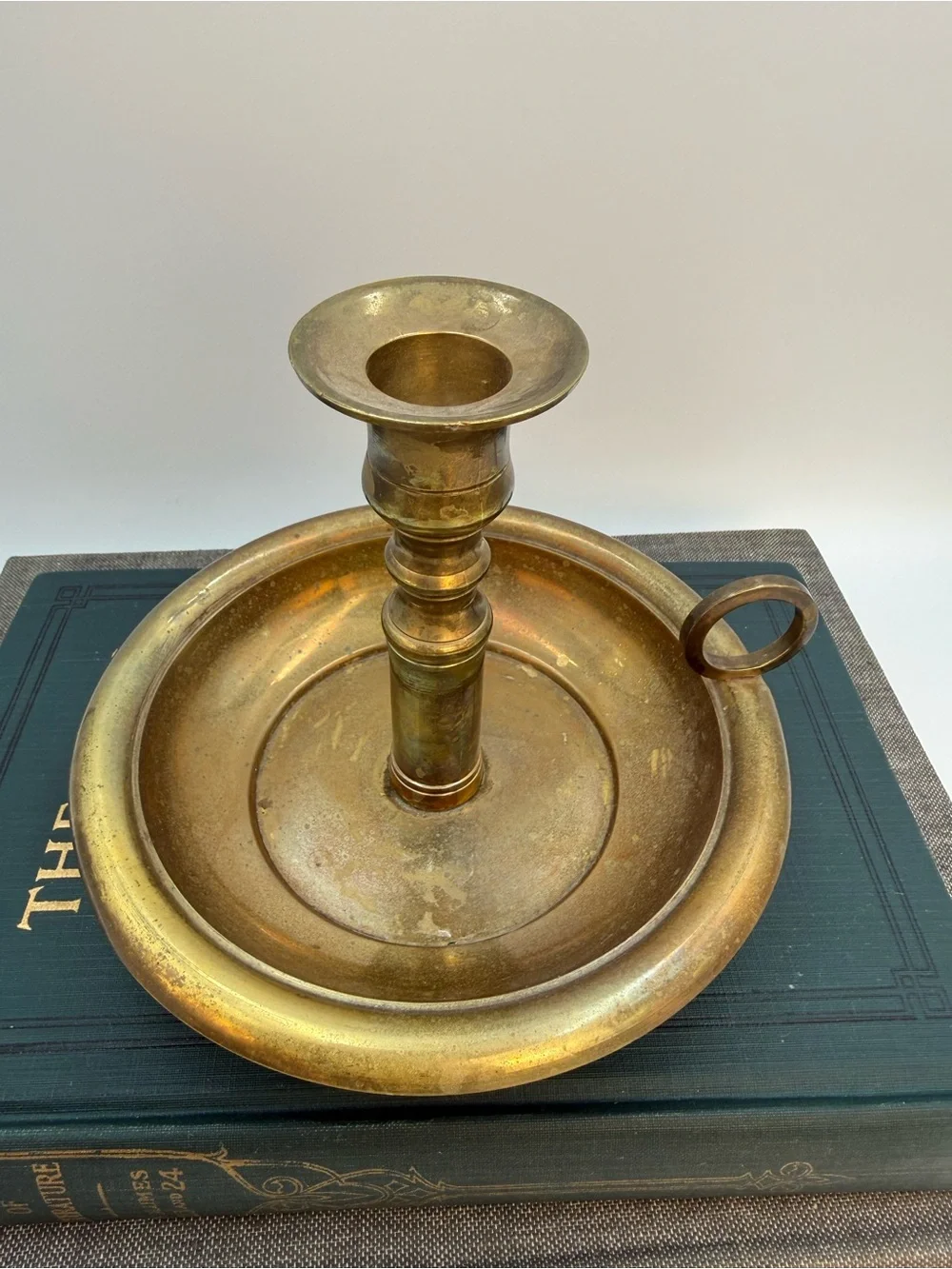 Vintage Brass CandleStick Holder Finger Loop Made In India